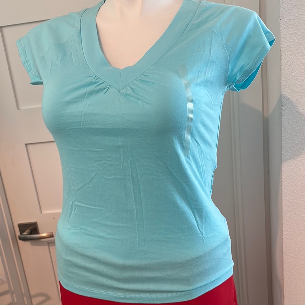Jones New York Blue Fitted Ruched T-Shirt Size M